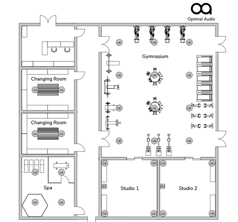 Optimal Audio Fitness Studio / Gym PA Sound System